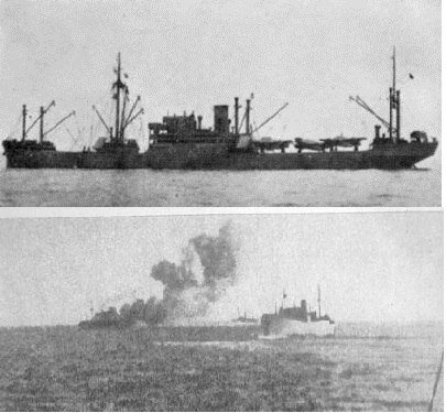 Транспорт "Старый большевик" в составе конвоя и во время пожара