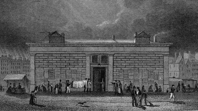 На этом эскизе изображен парижский морг до перепланировки города и его переноса рядом с собором Нотр-Дам. БИБЛИОТЕКА WELLCOME, ЛОНДОН/(CC BY 4.0)