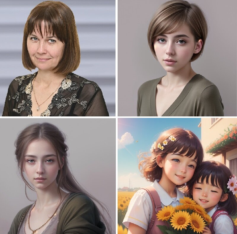 На фото: первая фотография моя реальная, а остальные три - вот такой красивой меня видит нейросеть problembo.com