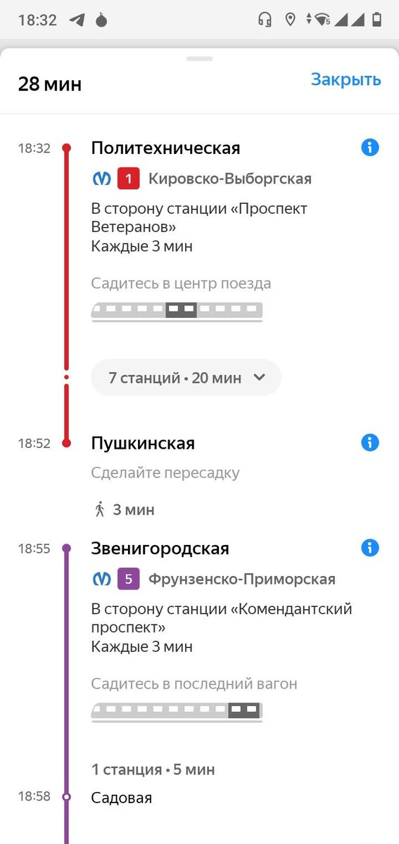 Маршрут от Политехнической в Яндекс-метро