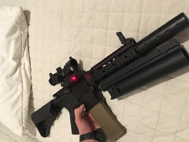 M4 PJ silence с Колиматором, ЛЦУ, гранатаметом 203, тактическим фонарем 