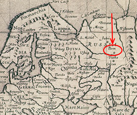 Пермь на карте Йодокуса Хондиуса 1596 год
