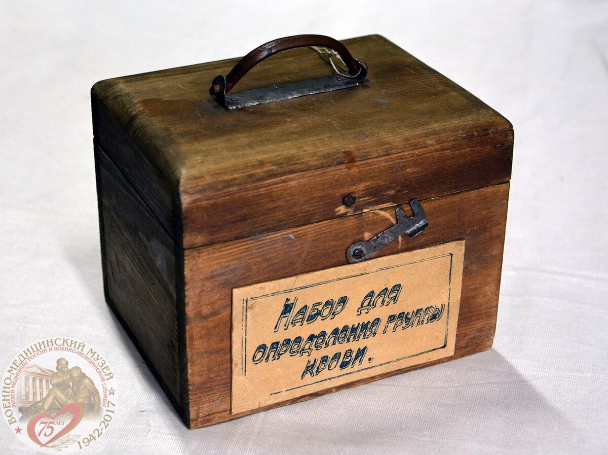 Набор для определения группы крови в ящичке в закрытом виде. Из коллекции Военно-медицинского музея.