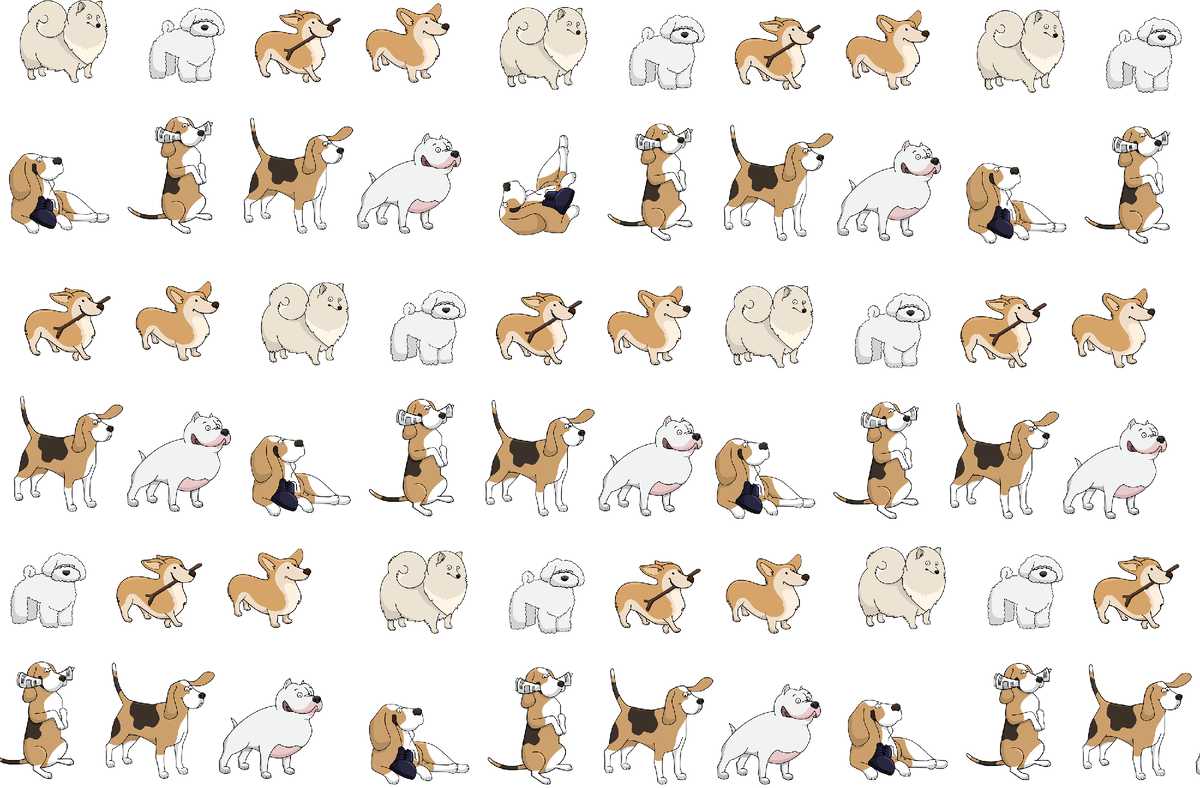 Множество собак вполне довольны своей собачьей жизнью.  Но одна собака отличается.  Найдёте? Просто на стенку лезет!  Источник - изображение GraphicMama-team с сайта Pixabay 