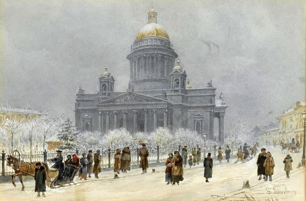 Франц Альт (1821-1914). Исаакиевский собор в снежный день