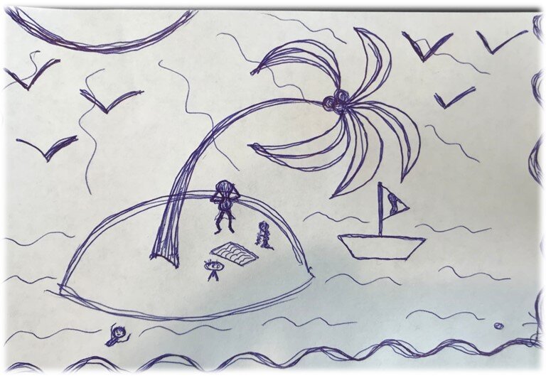 Пальмы, море, солнце, пляж.  "Шедевр" дочери Евгении ☺ Она еще не знает об ожидающей ее мировой славе☺