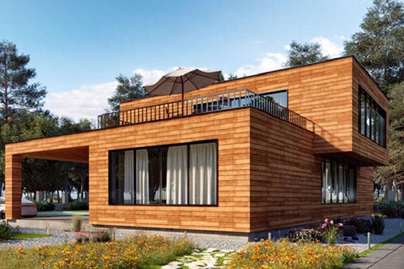 Проект деревянного дома в стиле хай-тек