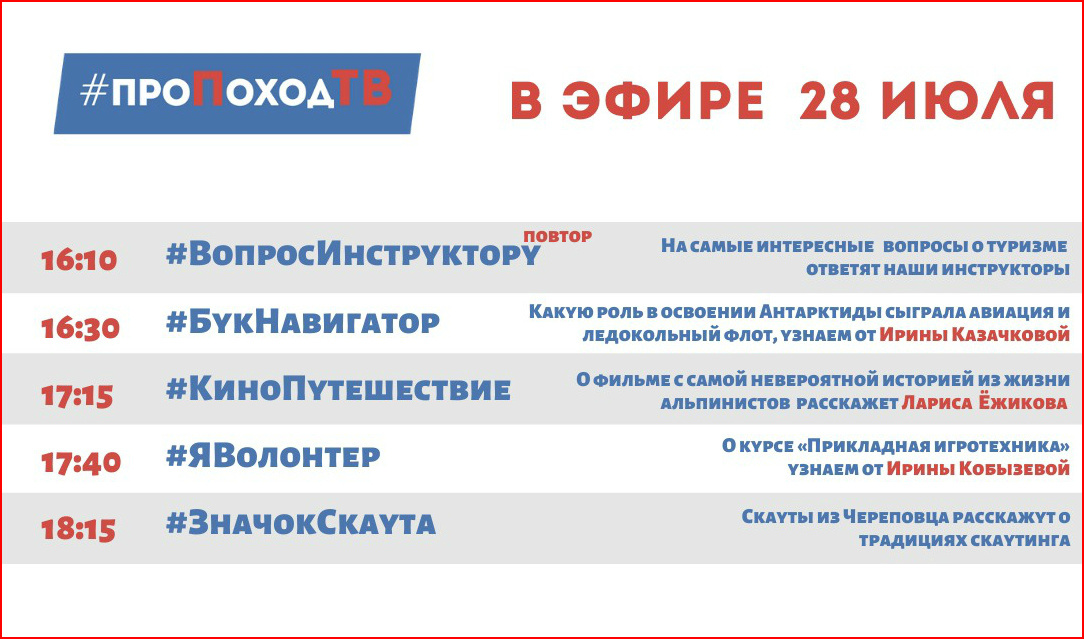 Про поход ТВ. Лаборатория путешествий. Большое приключение. Программа передач