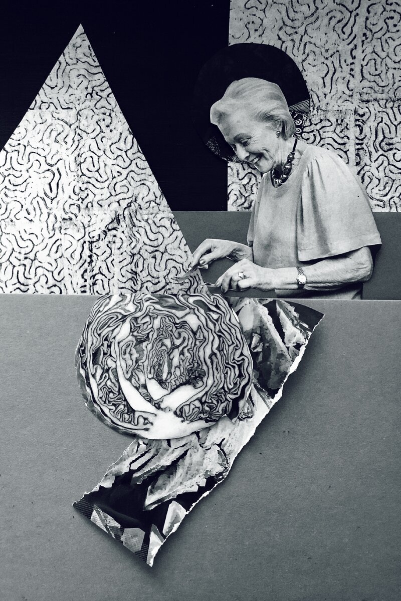 Коллаж мой. Размер 39 на 64 см, картон и журнальные вырезки. Название Eat it slowly 
В общем-то он и стал яблоком раздора.