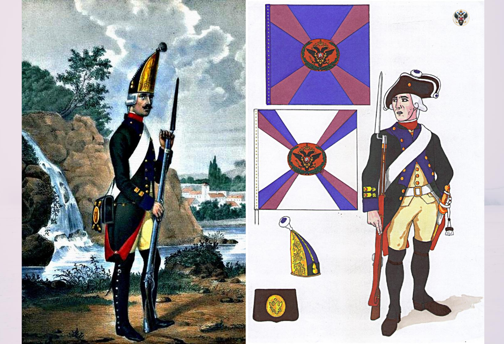                        Гренадер ( рисунок  XIX века )                                                 Мушкетер                                                      Московского  мушкетерского полка .   1798-1801 г.г.  