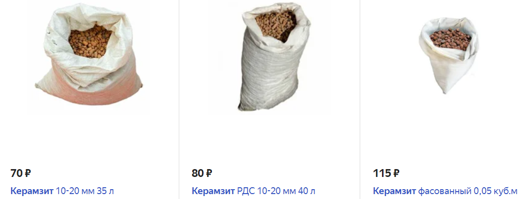 Стоимость керамзита на Яндекс Маркете