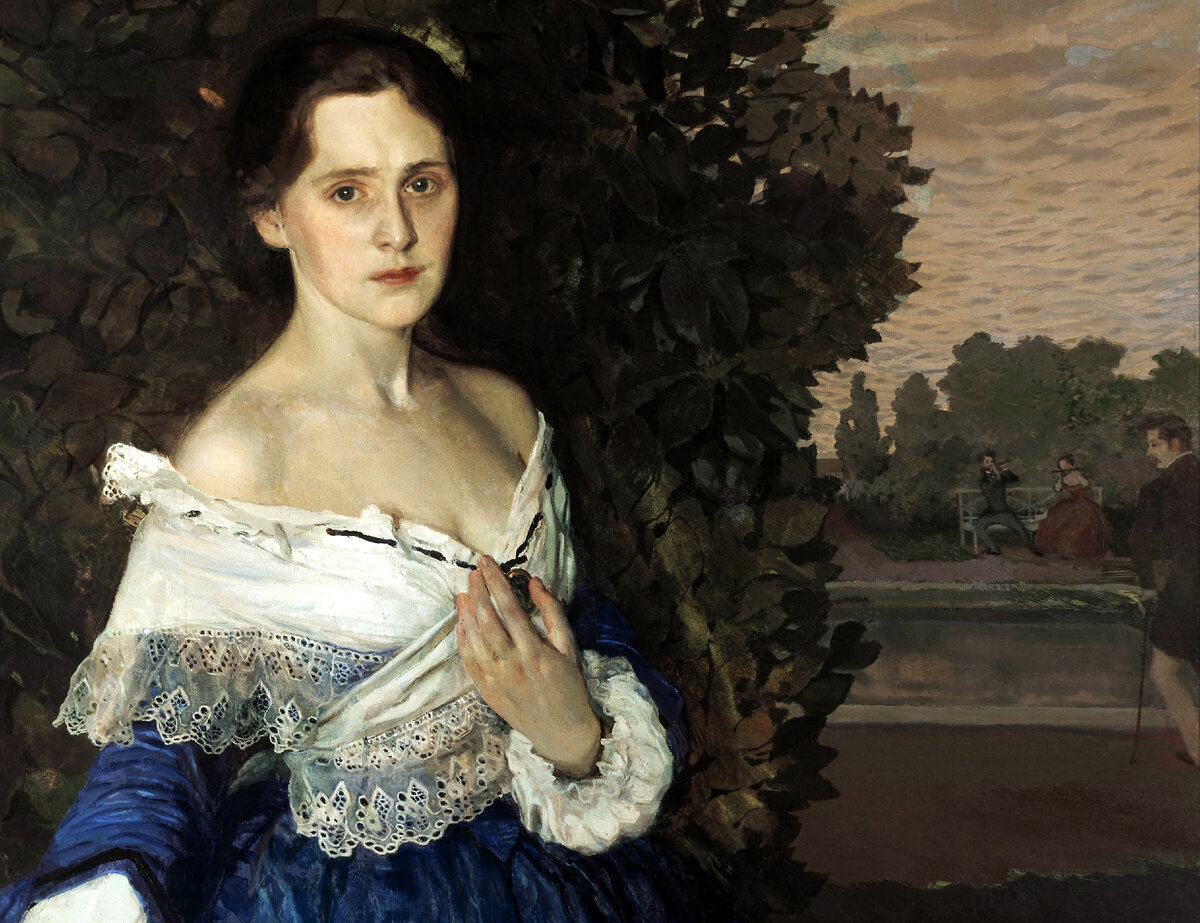 Константин Сомов «Дама в голубом»,  фрагмент