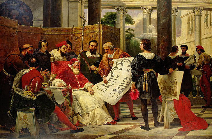 Папа Юлий II отдает распоряжения Браманте, Микеланджело и Рафаэлю о строительстве базилики Святого Петра. Орас Верне. 1827 год