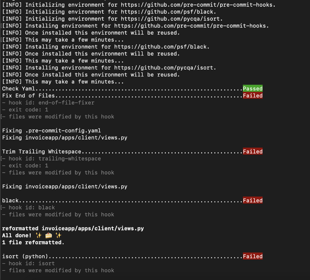 Первый запуск хуков pre-commit