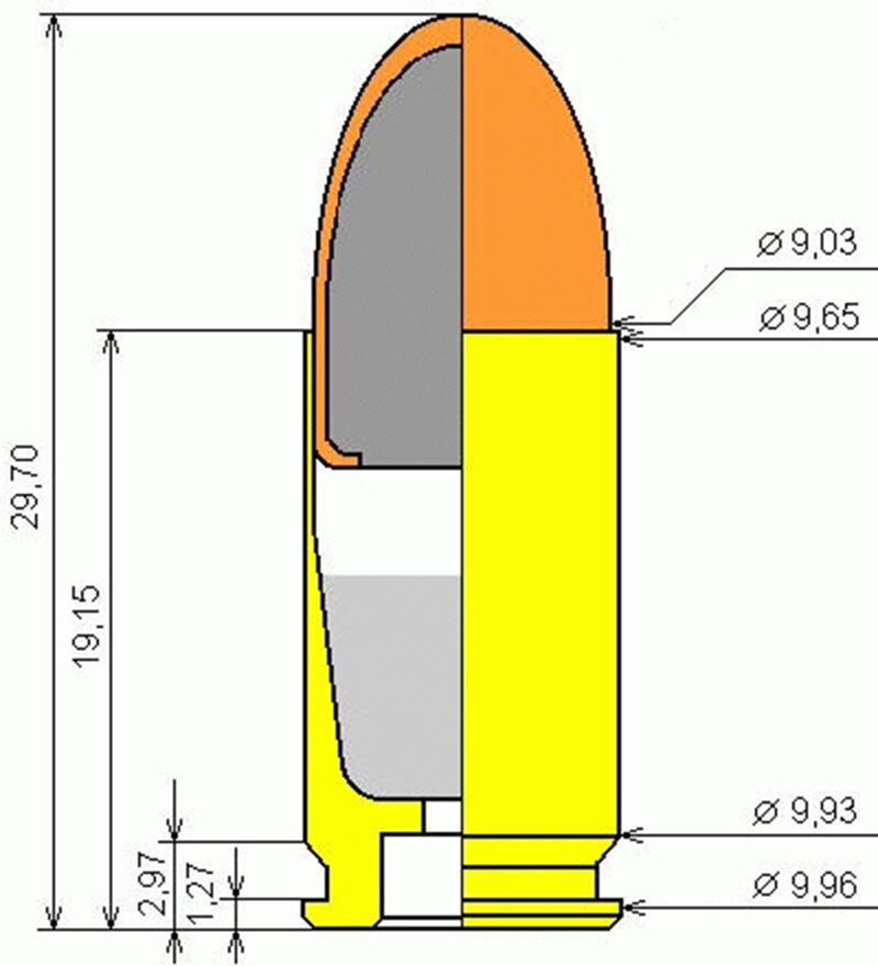 Чертеж патрона 9х18