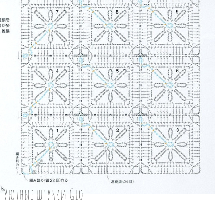 Маленькие квадратные мотивы - безотрывное вязание | Уютные штучки Gio | Дзен