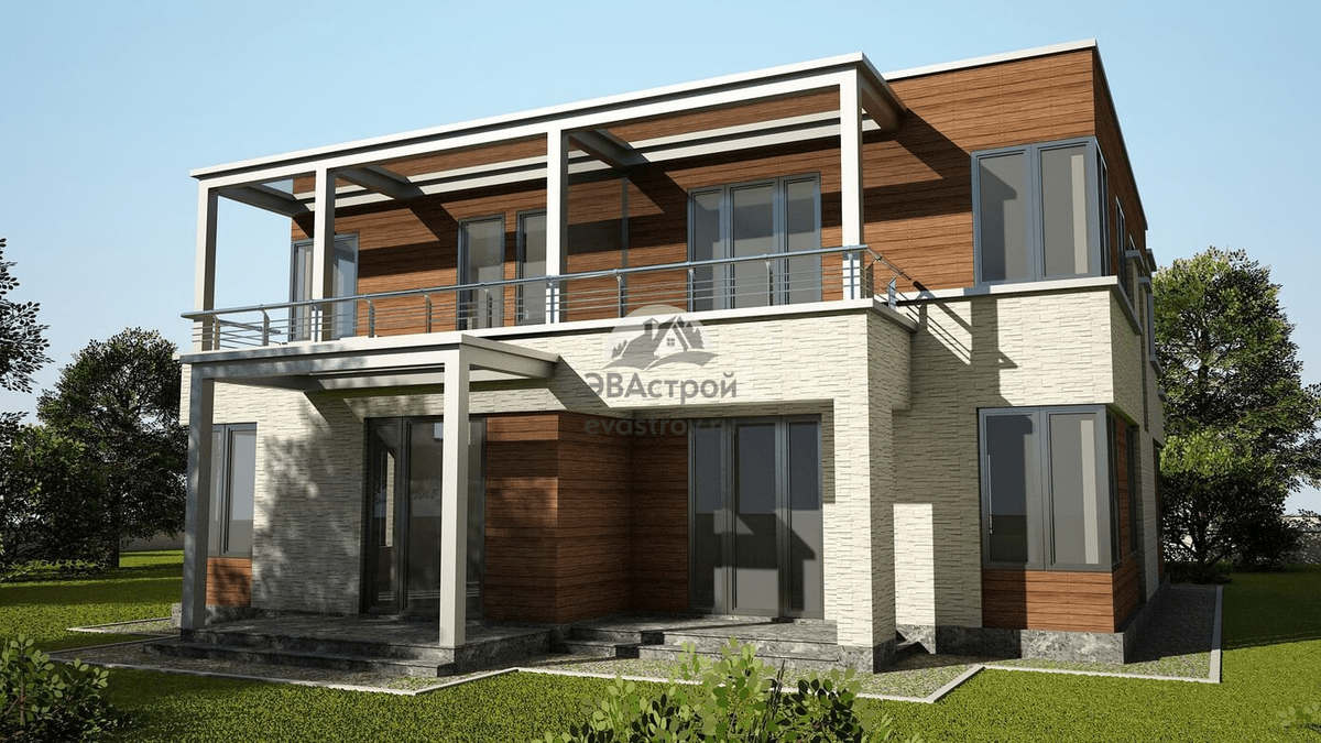 Проект двухэтажного таунхауса из газобетонных блоков с балконом - V10-56