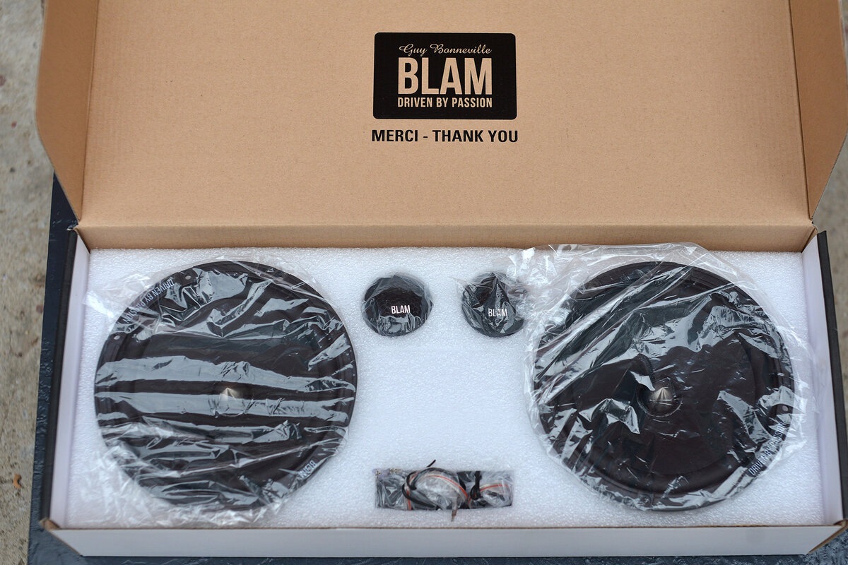 Внутри пара мидов, пара пищалок, фильтры к вч динамикам, крепеж для высокочастотников.