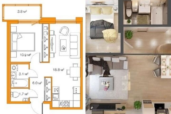 Два варианта планировки евродвушки