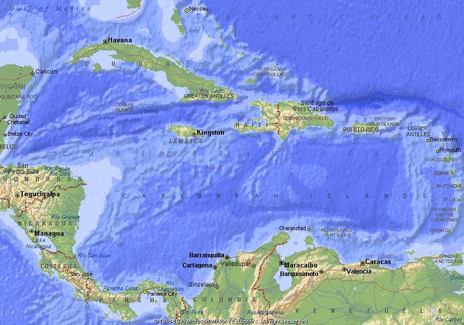 Где находится карибское море карта мира