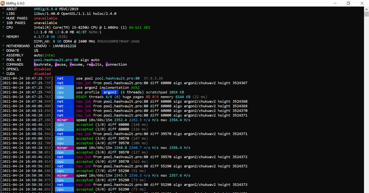 Mobile processor intel i5 8250u hashrate