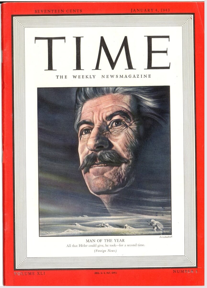 Сталин и бойцы Красной Армии. Обложка журнала “TIME” № 1 от 4 января 1943 года. Изображение с сайта time.com