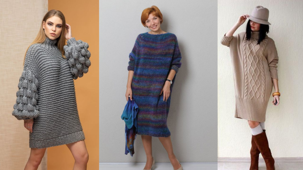 Модели платьев, туник и юбок для вязания спицами