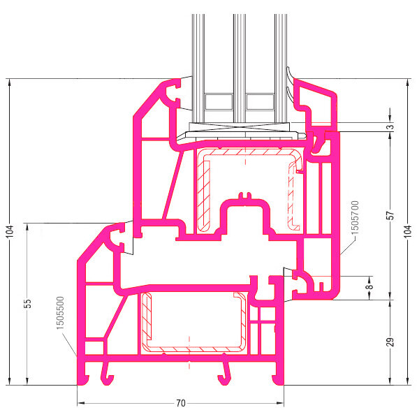 Система Rehau Grazio. Сборка рама 1505500 створка 1505700. Пятикамерная система.
