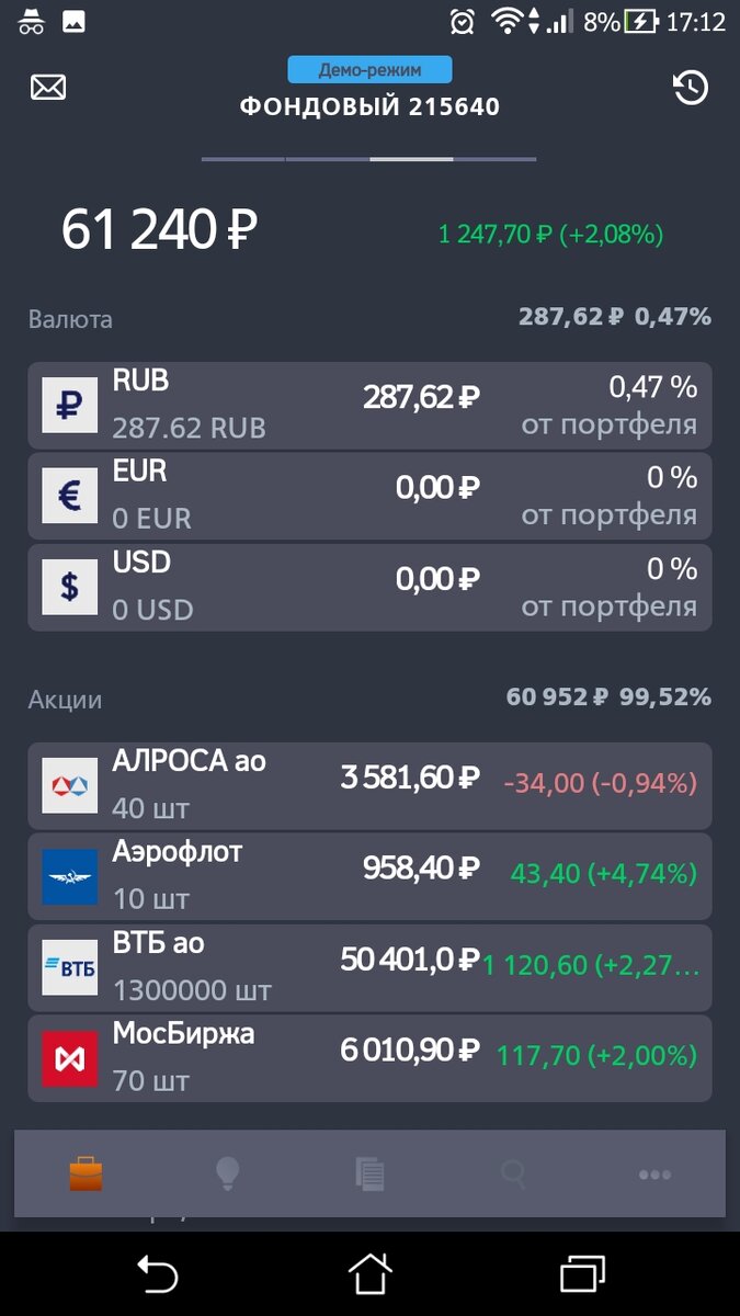 Демо-режим от приложения ВТБ и мои первые прибыльные эмитенты