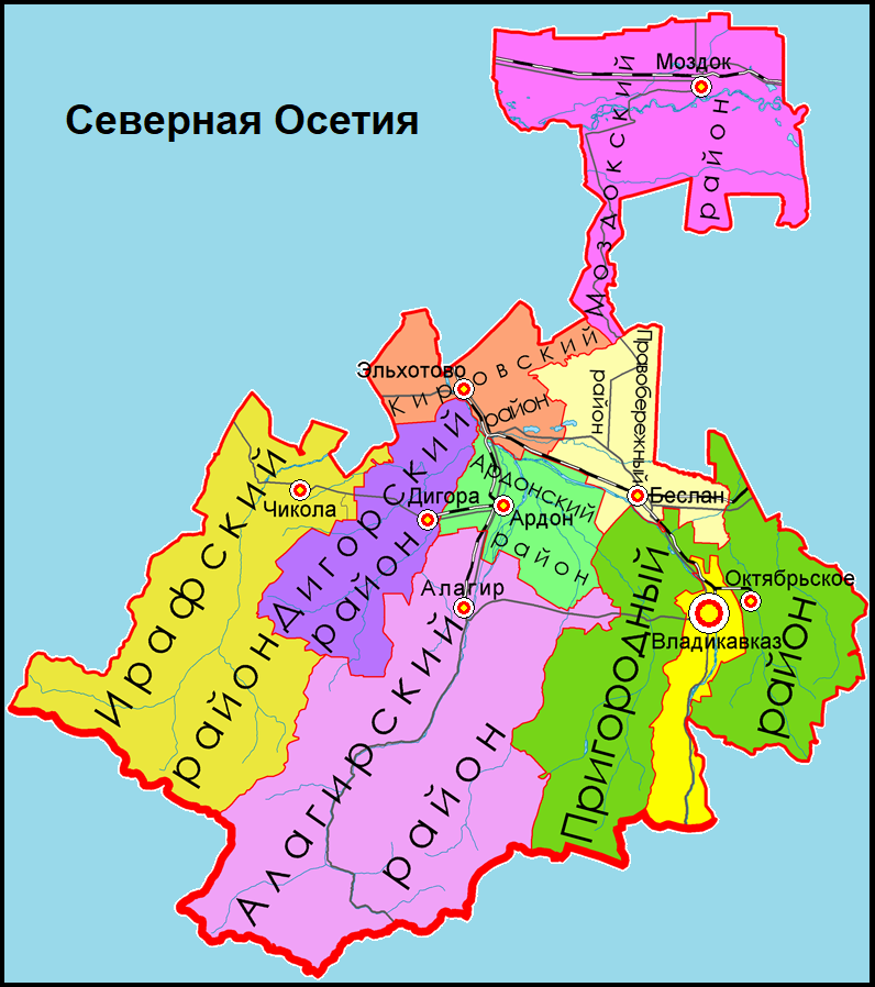 Осетия столица на карте. Карта Республики Северная Осетия Алания. Карта Республики РСО- Алания. Северная Осетия-Алания на карте. Карта Северной Осетии с районами.