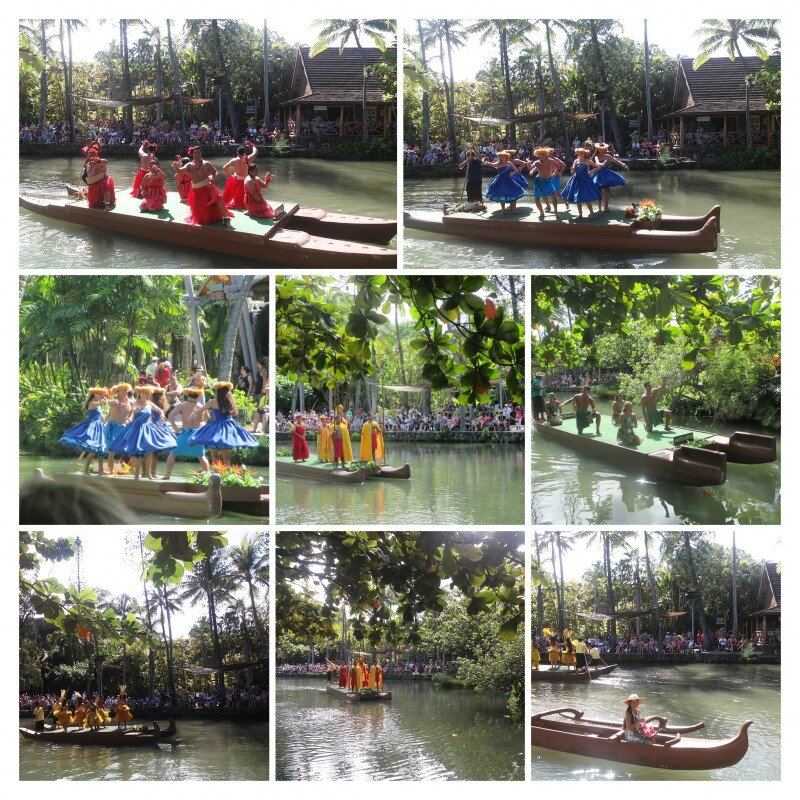 В течение дня устраивают красочные шоу на воде. Полинезийцы показывают танцуют, поют, плывя друг за другом на плотах.
