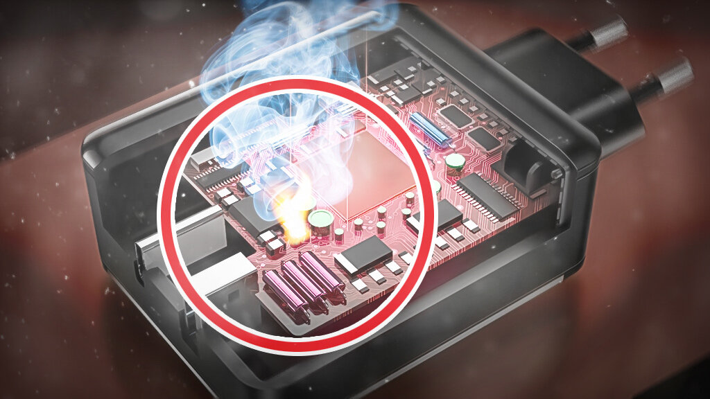 На хороших адаптерах питания до пожара дело не дойдёт, так как сработает защита.