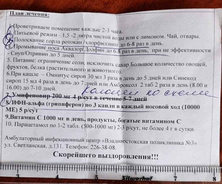 План лечения. Арбидол заменили кагоцелом, потому что я начала его принимать с первого дня болезни.