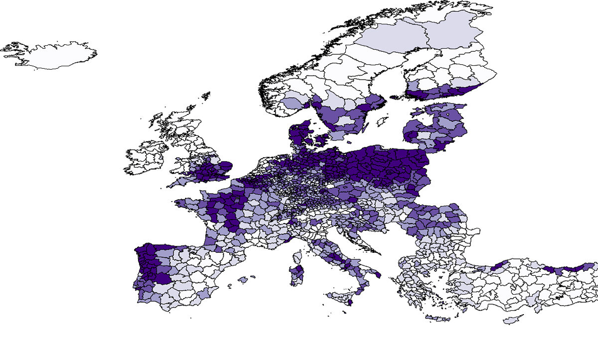 Интенсивность труда в регионах современной Европы. Источник: Vasiliki Fouka, Alain Schläpfer