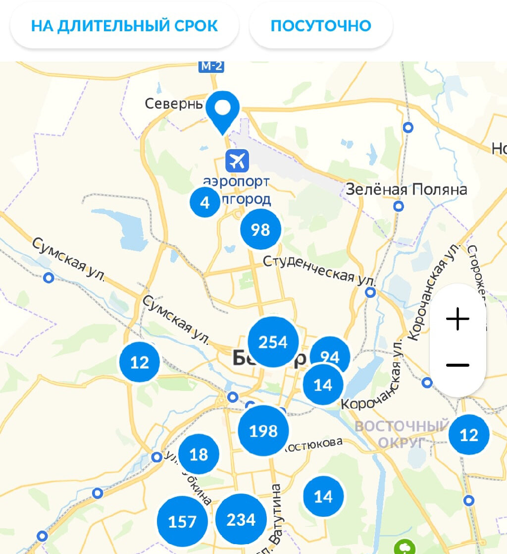 Карта с объявлениями об аренде квартир на Авито