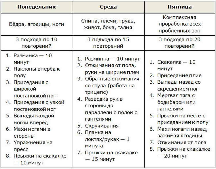 Пример 3-х дневной программы тренировок 