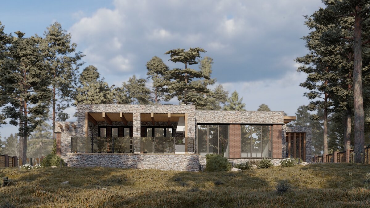 Проект дома с каменным фасадом.