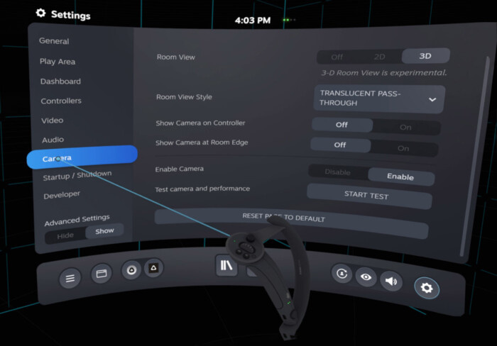 Меню, в котором можно включить функцию Room View 3D