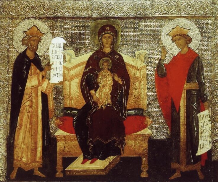 Богоматерь с Младенцем на престоле с предстоящими пророками Давидом и Соломоном. Икона. XVI в. Музей «Московский Кремль».
