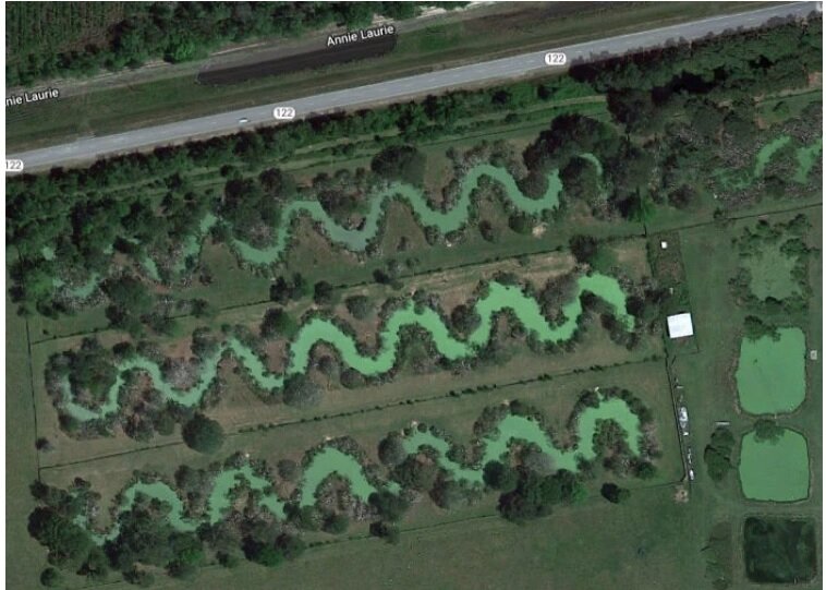 Зигзагообразные водоёмы Клинч, Джорджия, США, фото с Google Maps