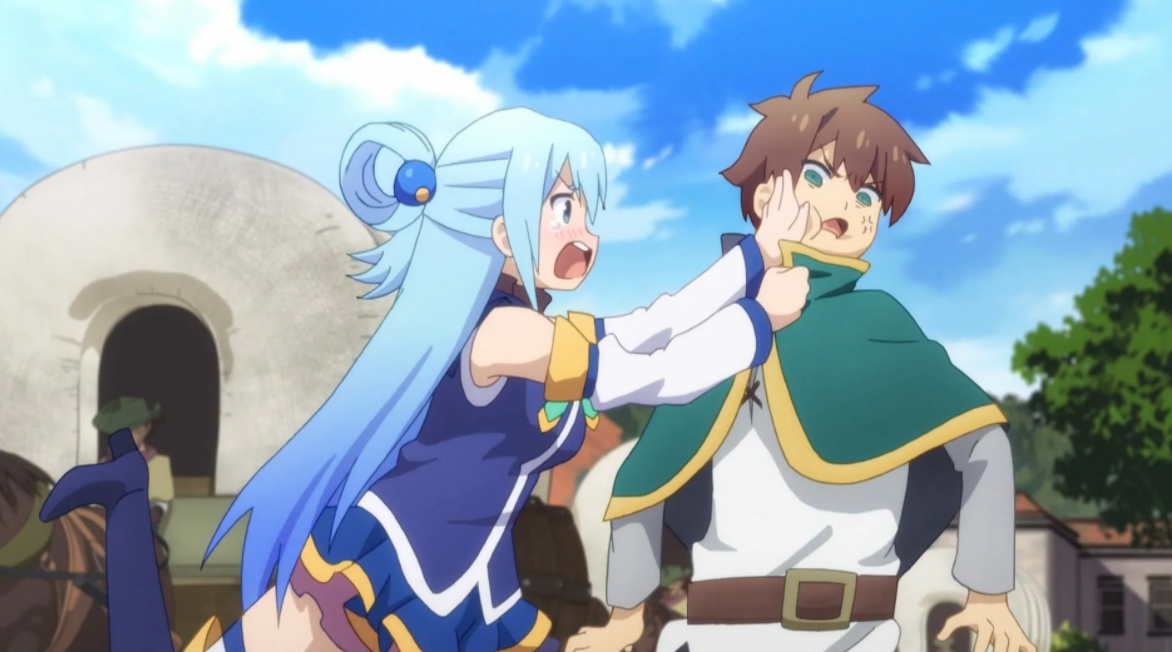 Konosuba 18 Аква и Казума. Сато Казума и Аква. Прекрасный мир Аква и Казума.