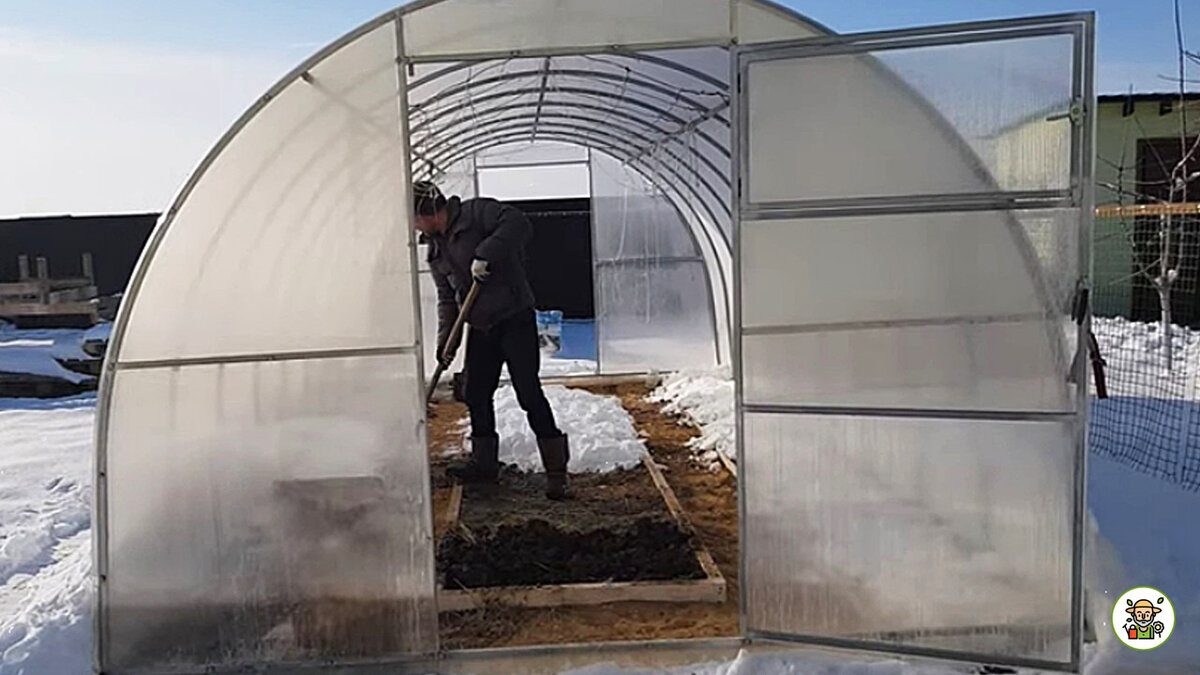 Забрасываем снег в теплицу