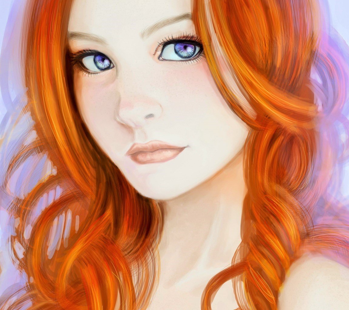 Рыжеволосая девушка нарисованная