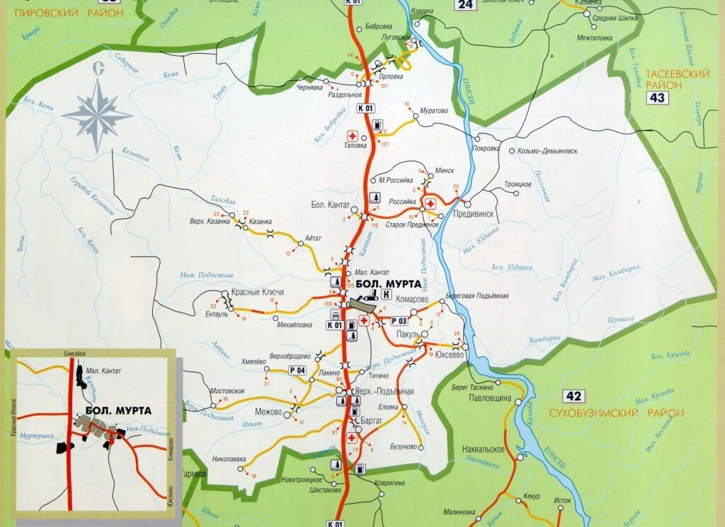 Карта автомобильных дорог Большемуртинского района
