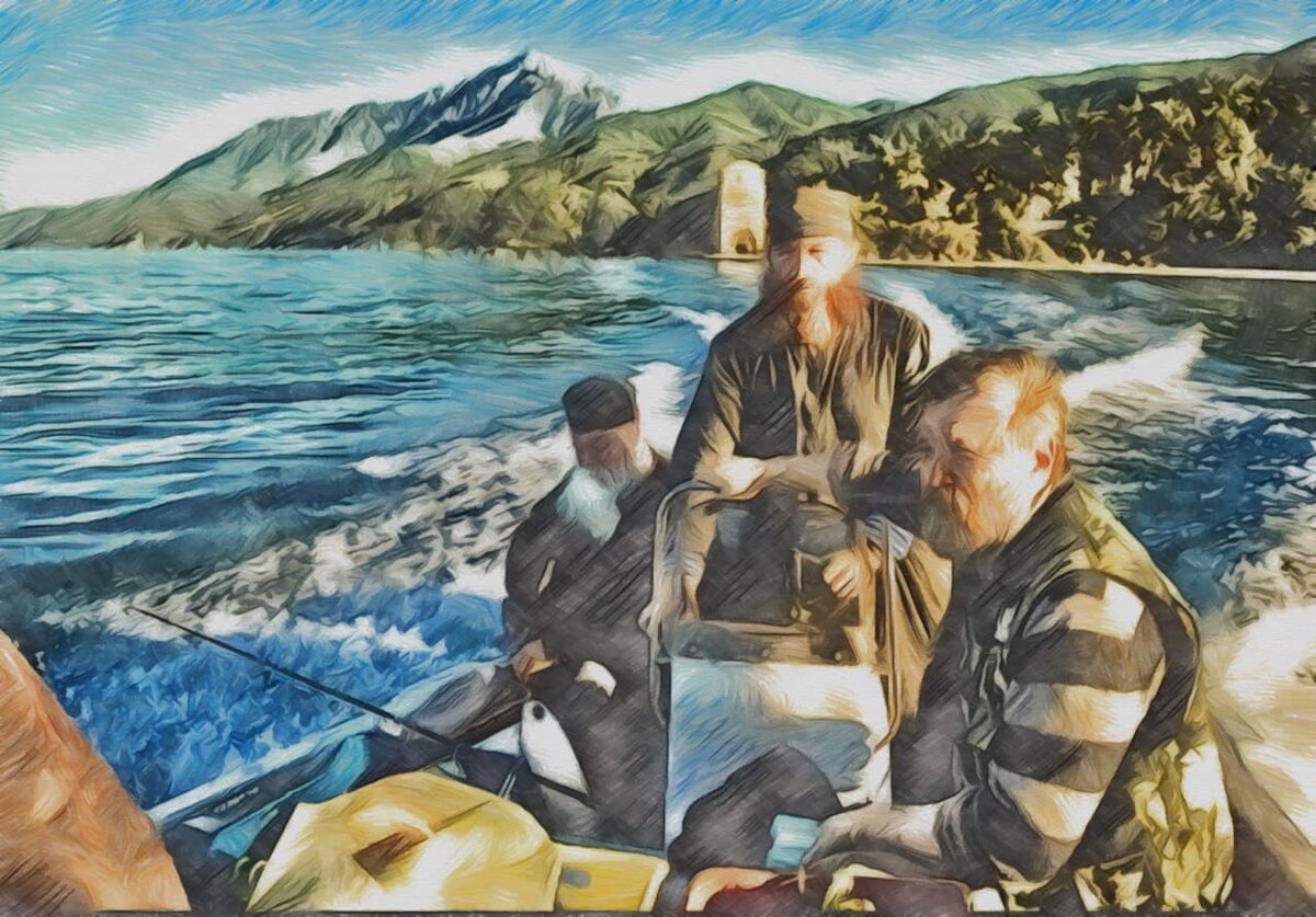 Афонские монахи ловят рыбу, Калягра