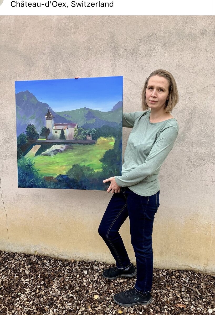 Самая большая моя акриловая картина) На ней изображён чудесный швейцарский город Château d’Oex, где нам посчастливилось отдыхать с мужем и дочкой в 2020. В то ковидное лето мы не рискнули ехать на моря, поэтому путешествовали на машине. 