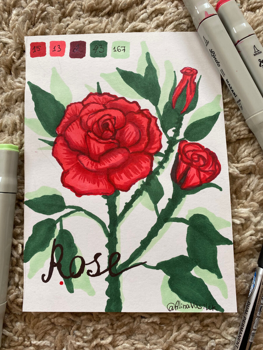 Рисунок розы маркерами