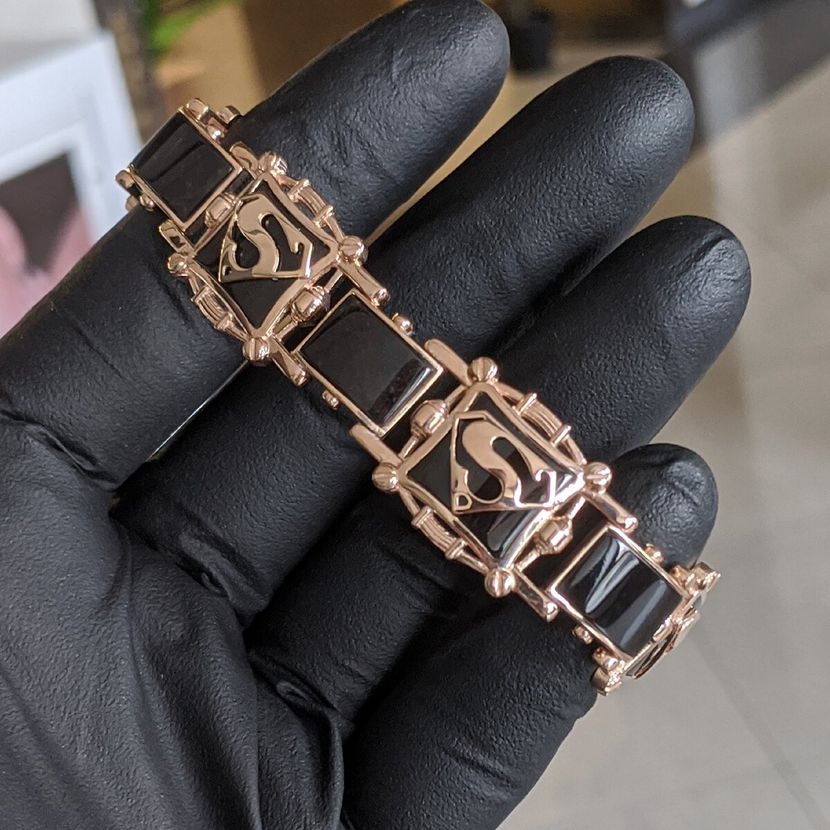 Браслет из красного золота 585 пробы 💍 , вставки "черный оникс" 💎