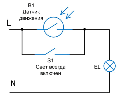 Как двигается постоянный ток. Схема подключения 3 датчиков движения на лампочку. Датчик движения обозначение на схеме. Датчик движения для включения света схема. Как рисуется датчик движения в схеме.