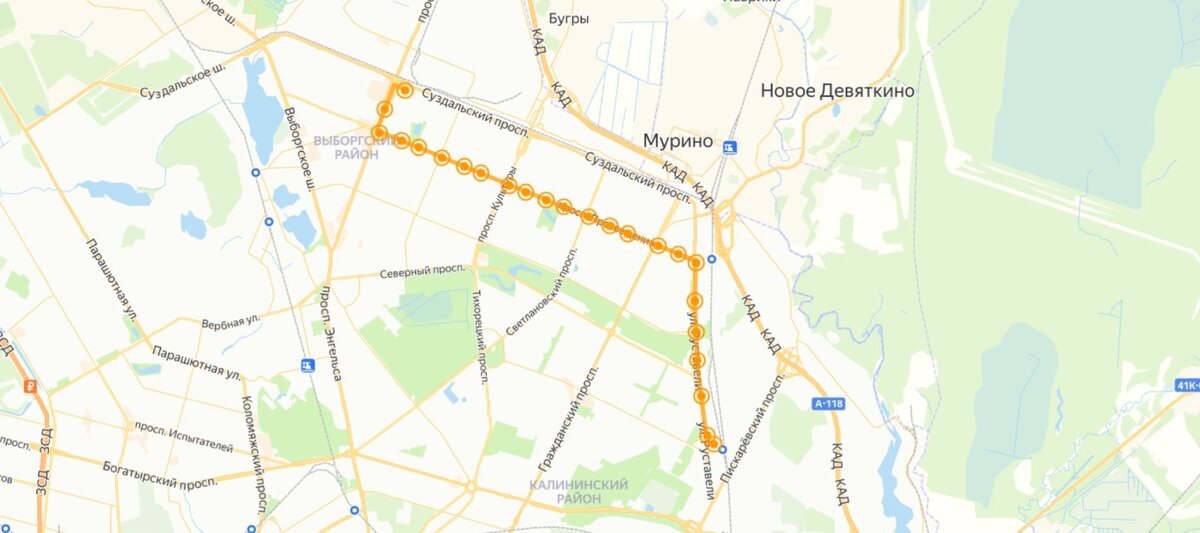 Остановки трамвая №100 на карте